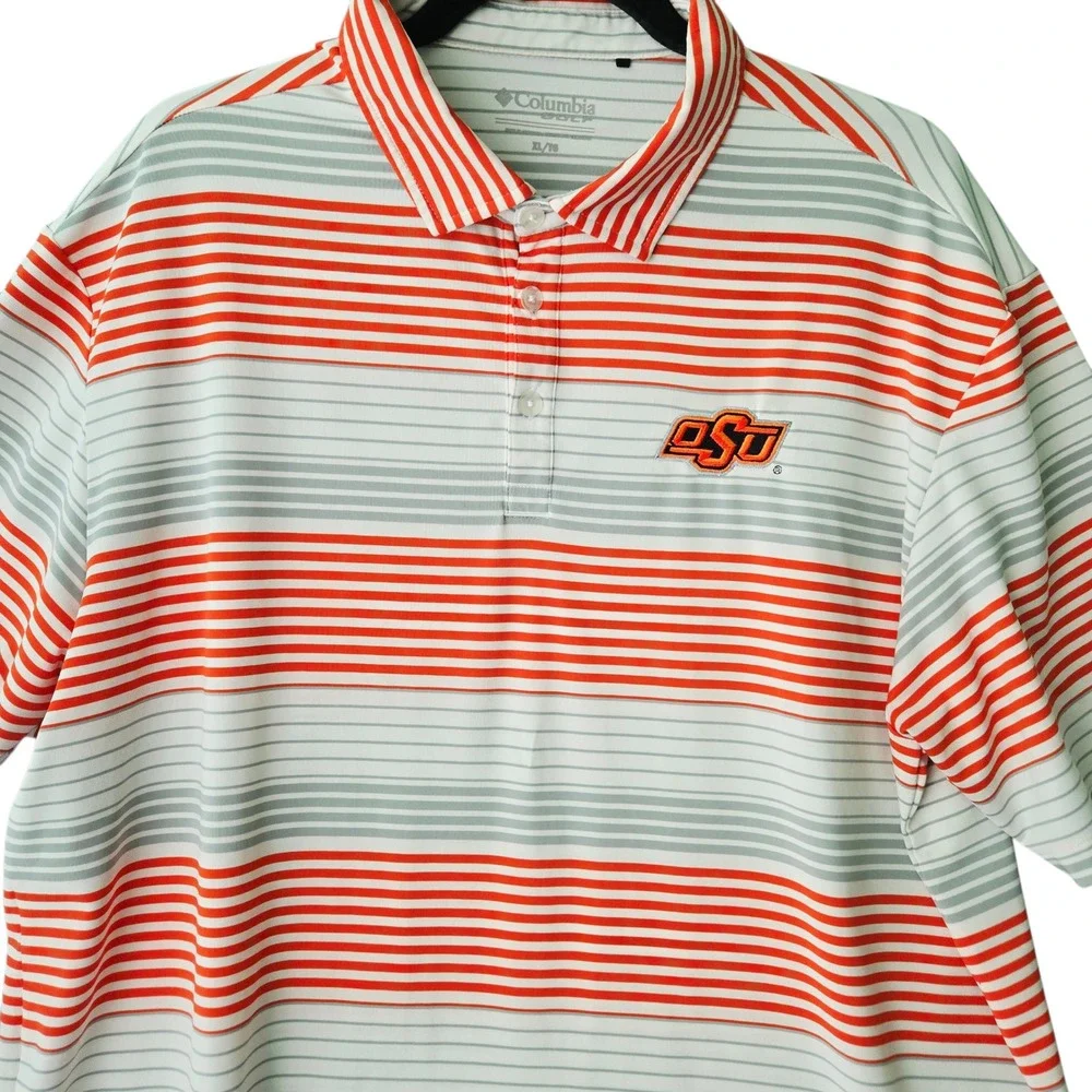 Columbia Golf OSU Cowboys‎ Polo Shirt XL Orange Gray Stripe Short Sleeve Men